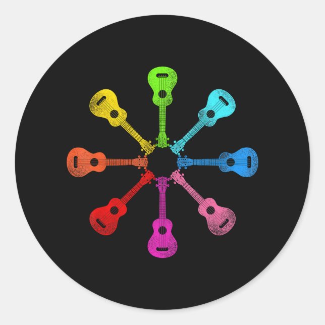 Sticker Rond Hawaiian Ukulele Uke Rainbow Ukulele (Devant)