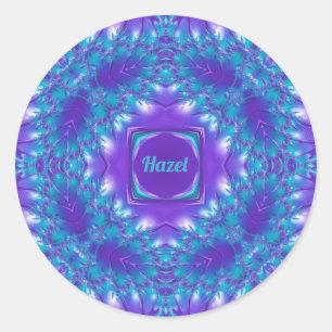 Sticker Rond HAZEL ~ WOW JOLI EN 3D ! Aqua, Violet et Blanc ~