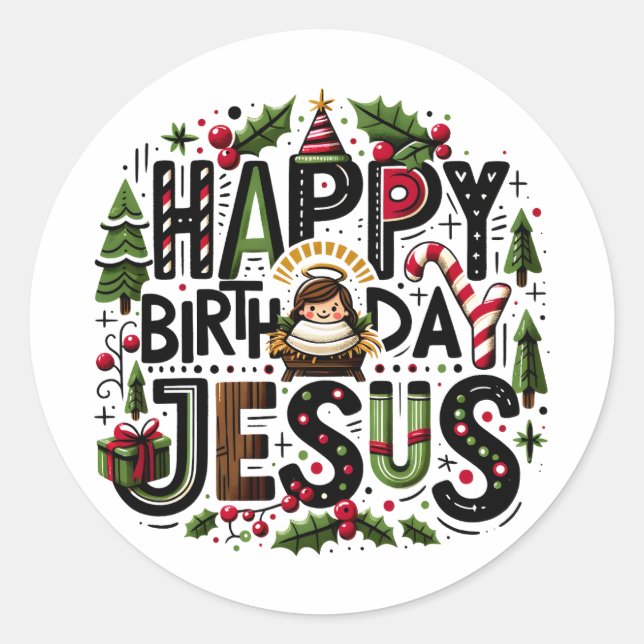 Sticker Rond HBD Jésus (Devant)