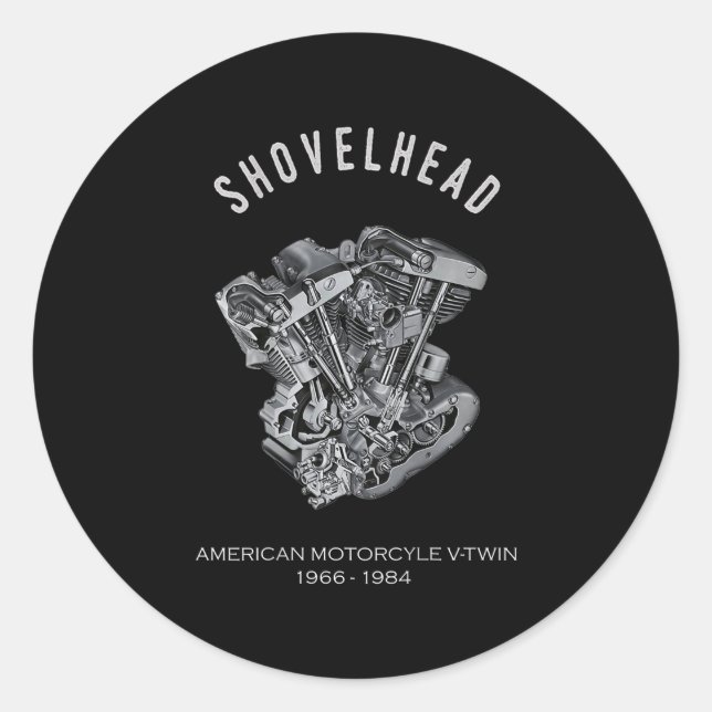 Sticker Rond HD Motorcycle Vtwin Shovelhead Engine Drawing Bike (Devant)