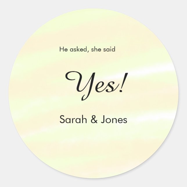 Sticker Rond He asked she said yes engagement yellow pastel  (Devant)
