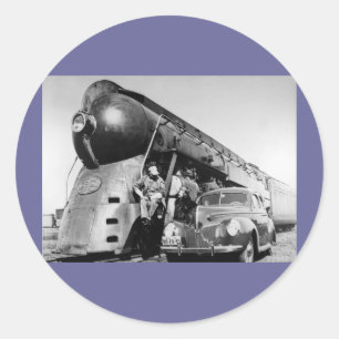 Sticker Rond Hé bon chemin de fer vintage de central de Lookin