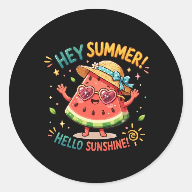 Sticker Rond Hé été Bonjour Soleil Pastèque (Devant)