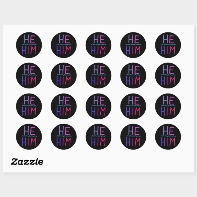 Sticker Rond HE / HIM Pronononounes Purple Handlettering Ensemb (Feuille)