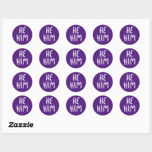Sticker Rond HE / HIM Pronononounes Purple Handlettering Ensemb
