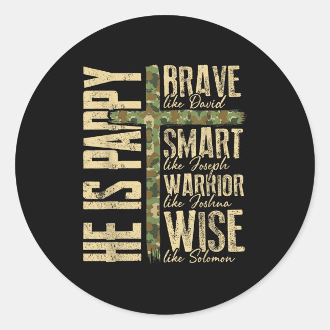 Sticker Rond He Is Pappy Camo Religious Father's Day Christian  (Devant)