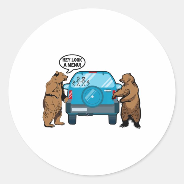 Sticker Rond Hé Regarde Un Menu Drôle Camping Campeur Randonnée (Devant)