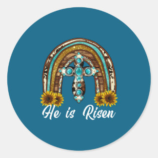 Sticker Rond He Risen Leopard Sunflower Cross