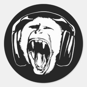Sticker Rond Headphones Musique singe
