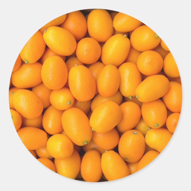 Sticker Rond Heap of orange kumquats dans cardboard box (Devant)