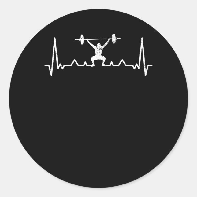 Sticker Rond Hearbeat Powerlifting Dire Gift Retro (Devant)