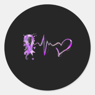 Sticker Rond Hearbeat Purple Ribbon Pancreatic Cancer Awards
