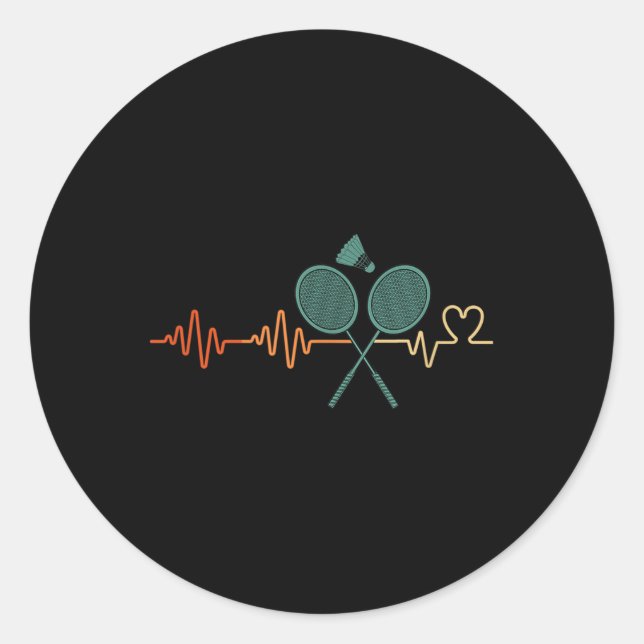 Sticker Rond Hearbeat Volant de badminton Racket Retro Player G (Devant)