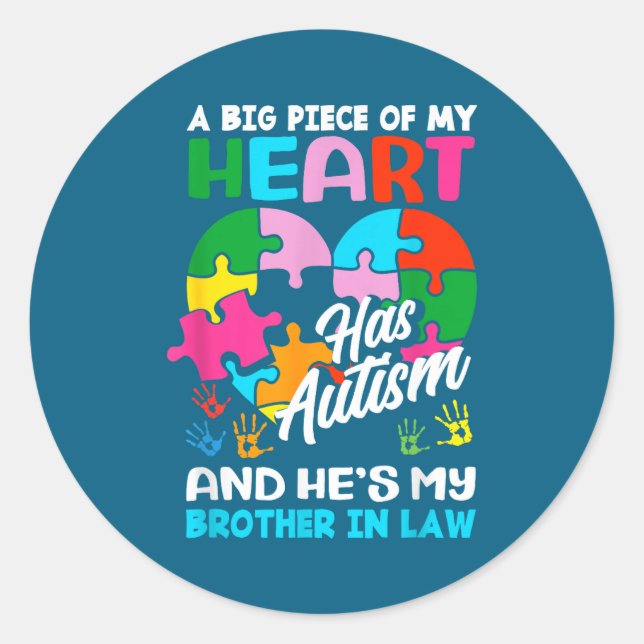 Sticker Rond Heart Brother-in-law Autism Awareness Puzzle Ece R (Devant)