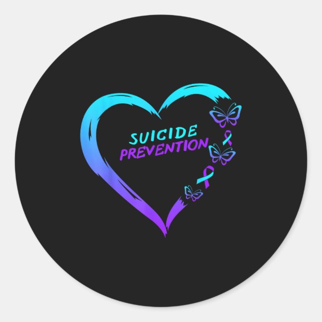 Sticker Rond Heart Butterfly Suicide Prevention Awareness  (Devant)
