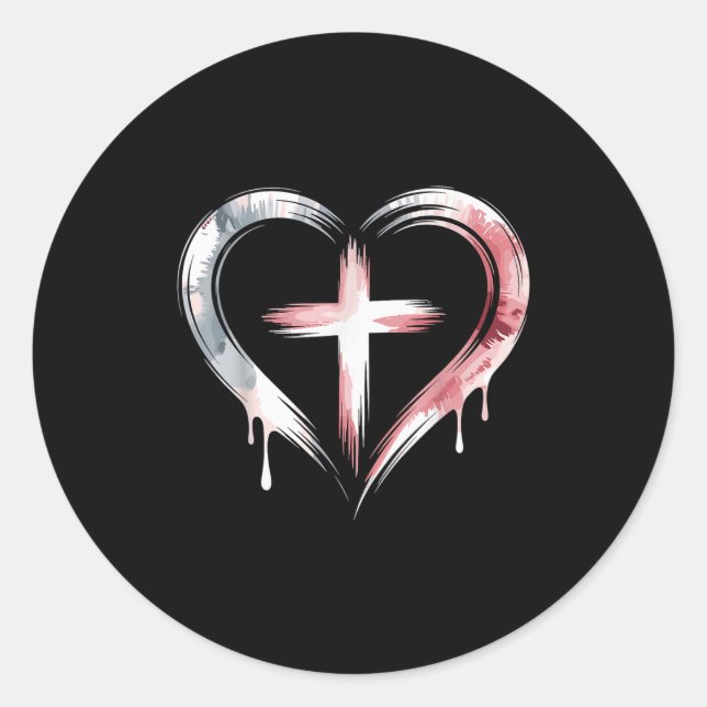 Sticker Rond Heart Cross Christian Faith Love  (Devant)