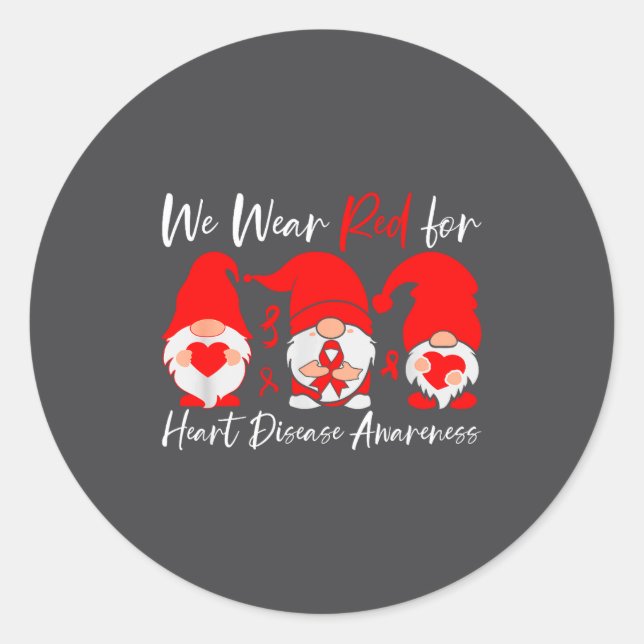 Sticker Rond Heart Disease Awareness Gnome  (Devant)