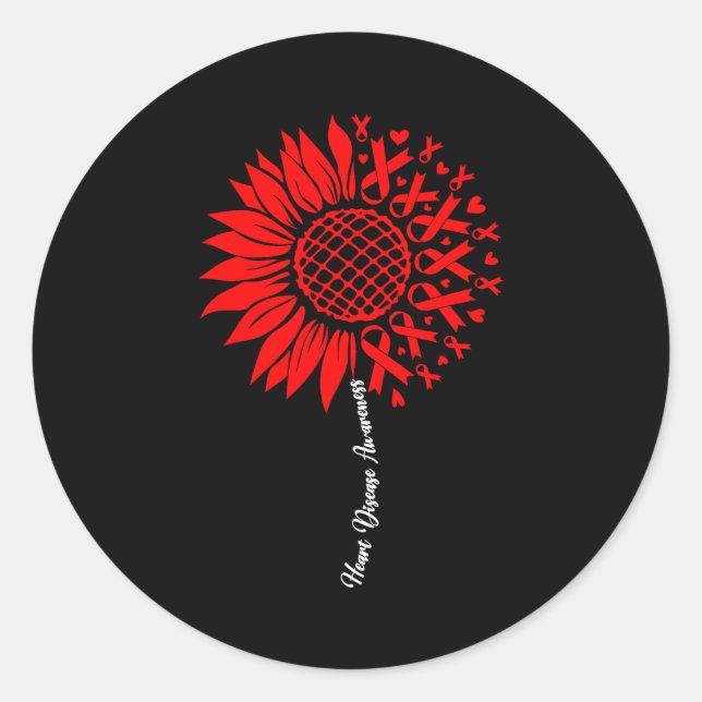 Sticker Rond Heart Disease Awareness Month Sunflower For Women  (Devant)