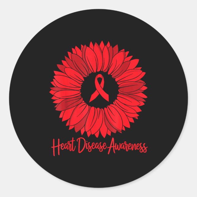 Sticker Rond Heart Disease Awareness Sunflower Go Red Women Hea (Devant)