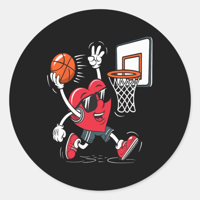 Sticker Rond Heart Dunking Sketll Saint-Valentin Garçons Filles (Devant)