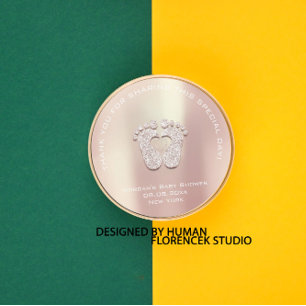 Sticker Rond Heart Feet Baby shower Favoriser Cadeau Merci Crèm