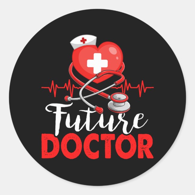 Sticker Rond Heart Future Doctor Working Hospital Stethoscope H (Devant)