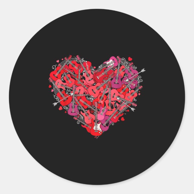 Sticker Rond Heart Guitar Love Valentines Day Guitarist Player  (Devant)