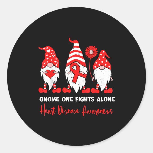 Sticker Rond Heart Health Gnome Heart Disease Awareness Chd Red (Devant)