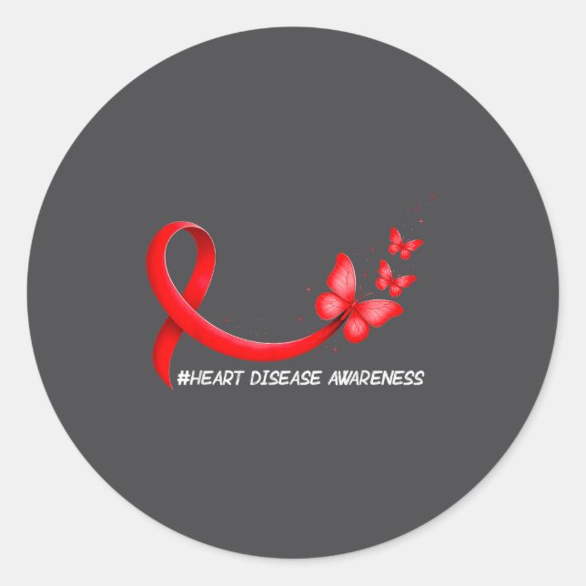 Sticker Rond Heart Health Heart Disease Awareness Chd Red Ribbo (Devant)