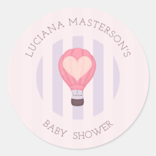 Sticker Rond Heart Hot Air Balloon Pastel Purple Baby shower