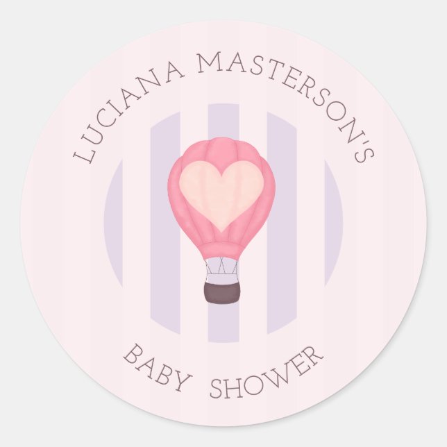 Sticker Rond Heart Hot Air Balloon Pastel Purple Baby shower (Devant)
