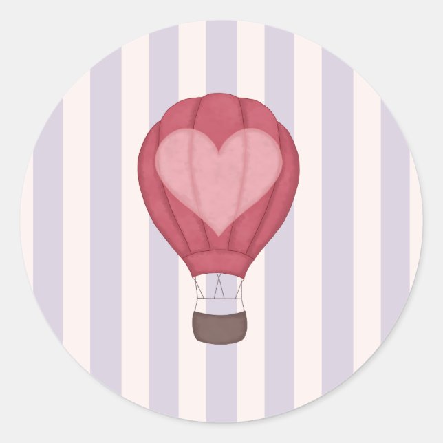 Sticker Rond Heart Hot Air Balloon Pastel Purple Baby shower (Devant)