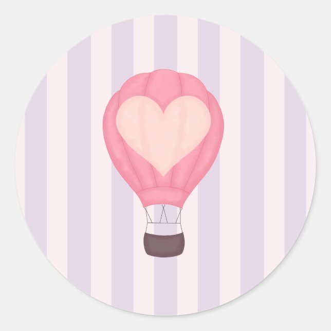Sticker Rond Heart Hot Air Balloon Pastel Purple Baby shower (Devant)