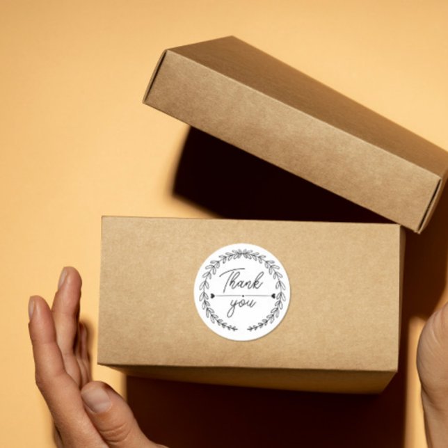 Sticker Rond heart Leaf Wreath Thank You business parcel (Créateur téléchargé)