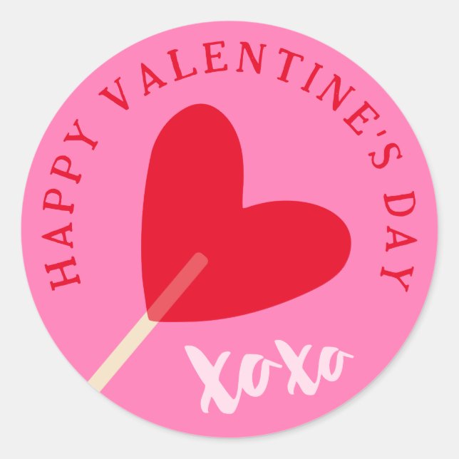 Sticker Rond Heart Lollipop XOXO Love Valentine's Day Pink Red (Devant)