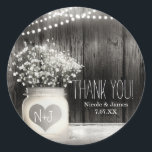 Sticker Rond Heart Mason Jar & Baby's Breath Rustic Mariage<br><div class="desc">Heart Mason Jar & Baby's Breath Rustic Wedding Favor Stickers. Invitations et autres articles correspondants disponibles.</div>