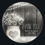 Sticker Rond Heart Mason Jar & Baby's Breath Rustic Mariage<br><div class="desc">Heart Mason Jar & Baby's Breath Rustic Wedding Favor Stickers. Invitations et autres articles correspondants disponibles.</div>