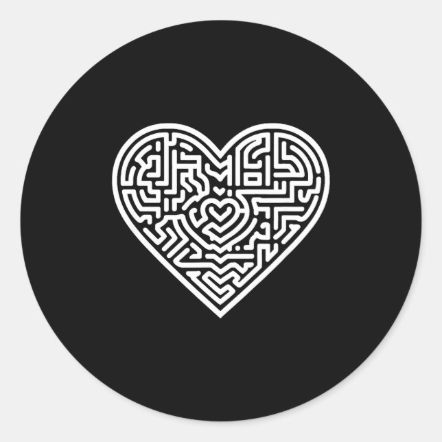 Sticker Rond Heart Maze Valentine's  (Devant)