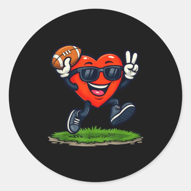 Sticker Rond Heart Playing American Football Rugby Valentine Me (Devant)