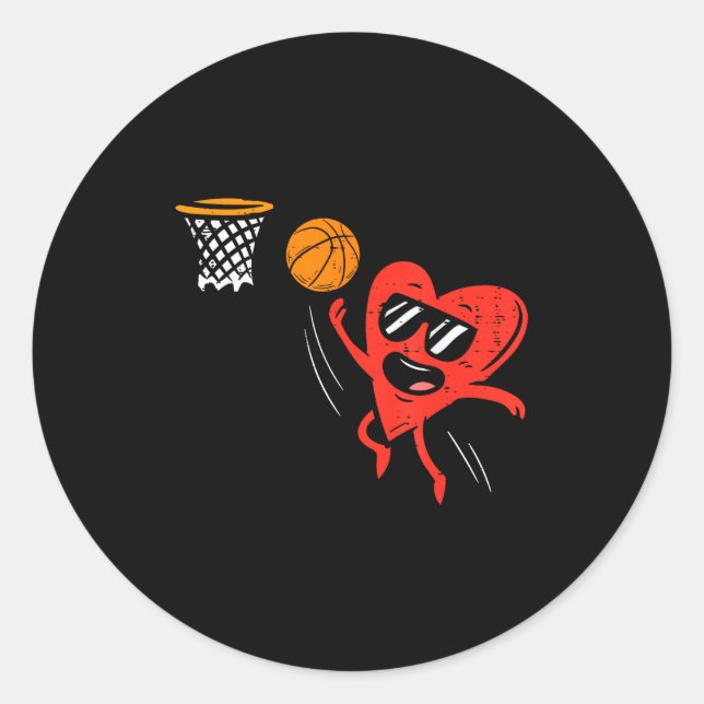 Sticker Rond Heart Playing Basketball Cute Valentines Day Srts  (Devant)