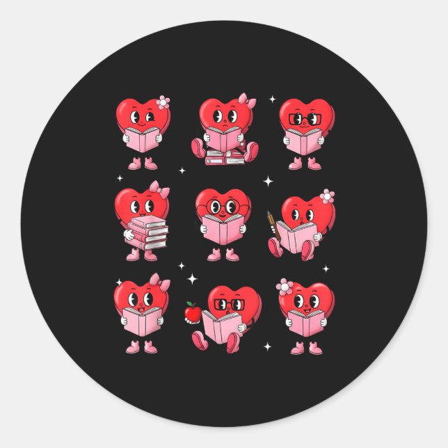 Sticker Rond Heart Reading Books Valentine Teacher Boy Girl Boo (Devant)
