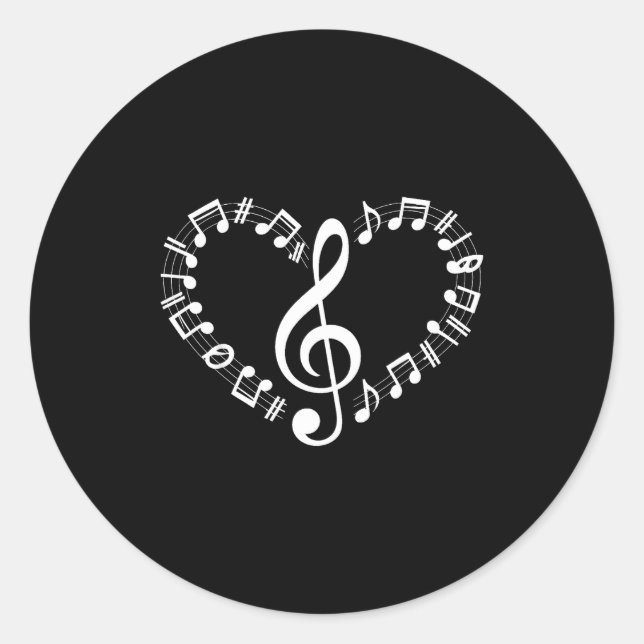 Sticker Rond Heart Shape Musical Notes Music Lovers Happy Valen (Devant)