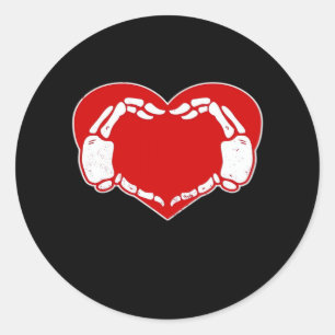Sticker Rond Heart Skeleton mains gothique Valentine Rouge clas