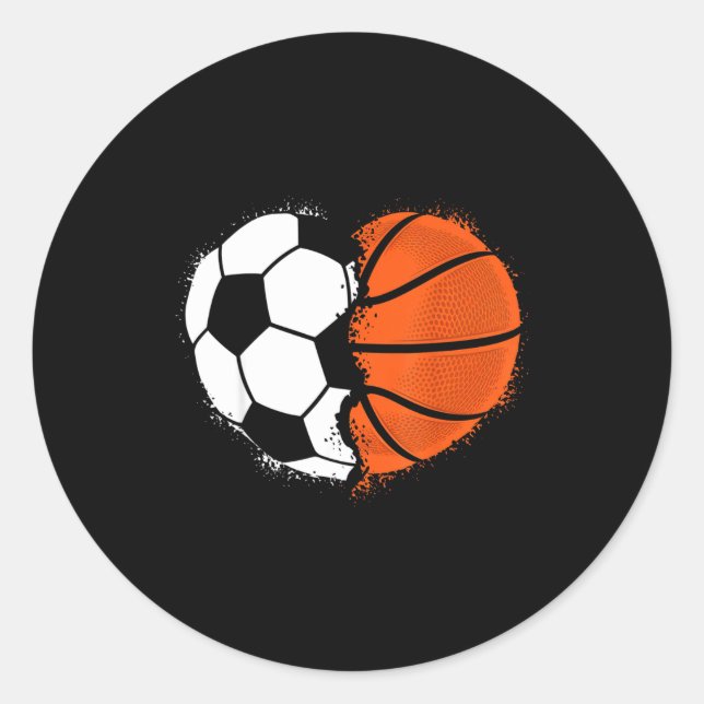 Sticker Rond Heart Srts Soccer Basketball Ball Lover Valentines (Devant)