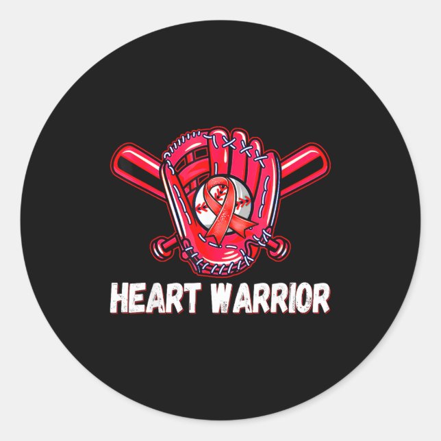 Sticker Rond Heart Warrior Heart Disease Awareness Baseball Sof (Devant)