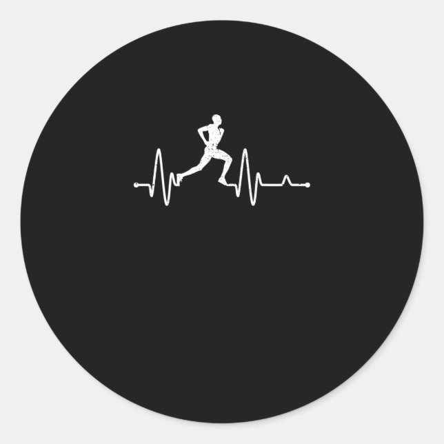 Sticker Rond Heartbeat course pouls runner drôle piste et fie (Devant)