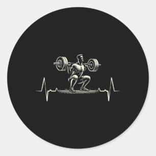 Sticker Rond Heartbeat Ecg Bodybuilder Weightlifting Weightlift