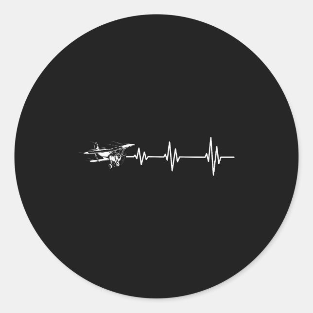 Sticker Rond Heartbeat Flying Plane Pulse Line Retro Prop Aircr (Devant)