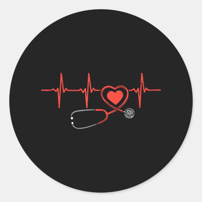 Sticker Rond Heartbeat Scrub Valentine Nurse Valentines Day RN (Devant)