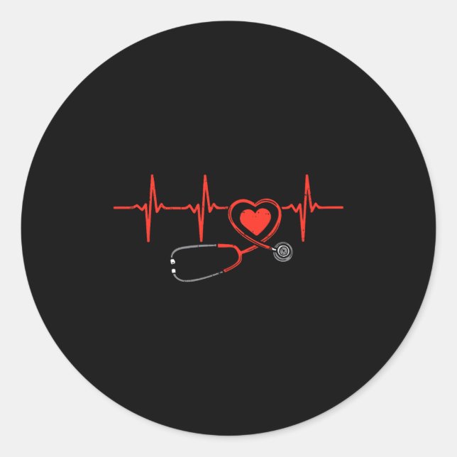 Sticker Rond Heartbeat Scrub Valentine Nurse Valentines Day Rn  (Devant)